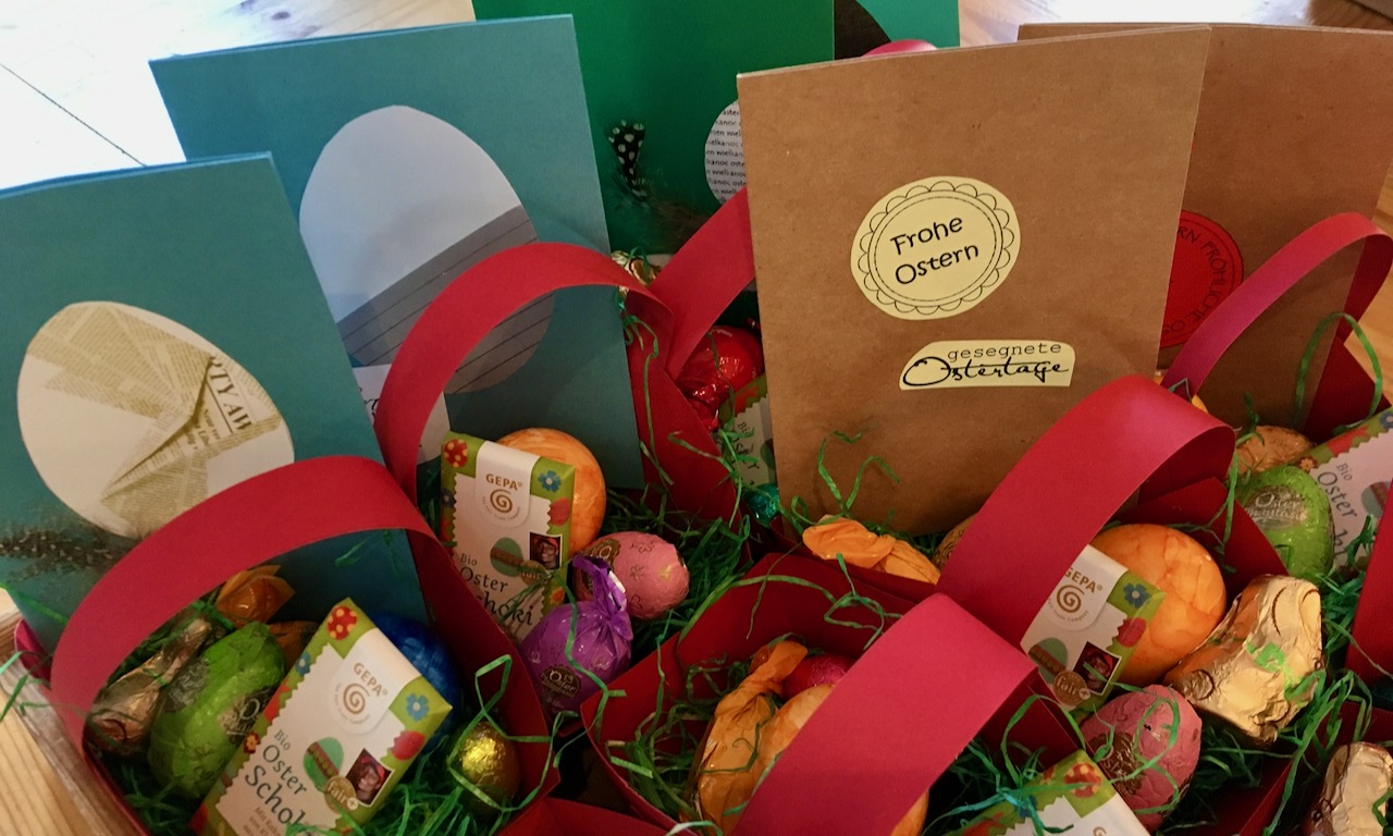 Die Katholische Hochschulgemeinde Göttingen (khg) bastelte Osternester und sammelte Osterbriefe, beides wurde von der Caritas-Sozialstation Göttingen / Gleichen an Alleinlebende weitergeschenkt. | Foto: Daniela Ramb / khg